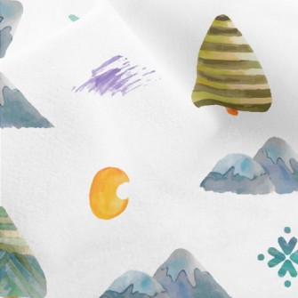 Watercolor Mountain Trees Micro Fleece
