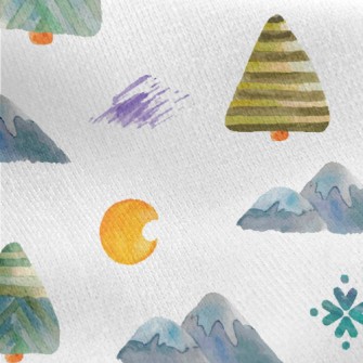 Watercolor Mountain Trees Jersey Backed Fleece