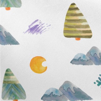 Watercolor Mountain Trees Pongee