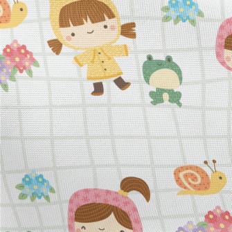 Playing Raincoat Little Girl Pongee