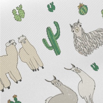 Cute Alpaca Cactus Midweight Cotton Poplin