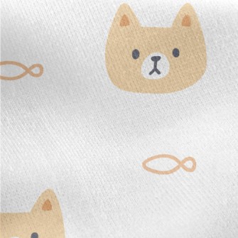 Cute Cat And Fish Jersey Backed Fleece