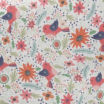 Pink Birds And Flowers Twill