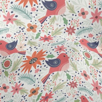 Pink Birds And Flowers Lightweight Performance Linen