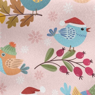 Bird Wearing Santa Hat Jersey Backed Fleece