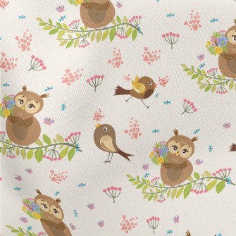 Owl And Bird Lightweight Cotton Poplin