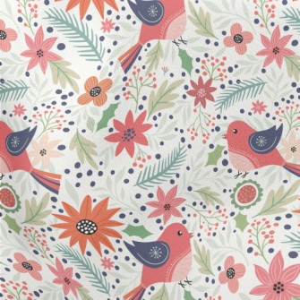 Pink Birds And Flowers Lightweight Cotton Poplin