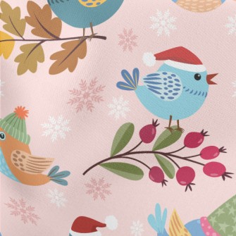 Bird Wearing Santa Hat Lightweight Cotton Poplin