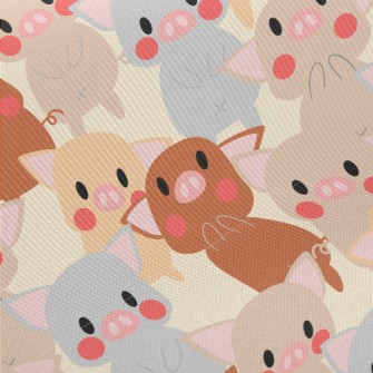 Cute Colorful Pig Midweight Cotton Poplin