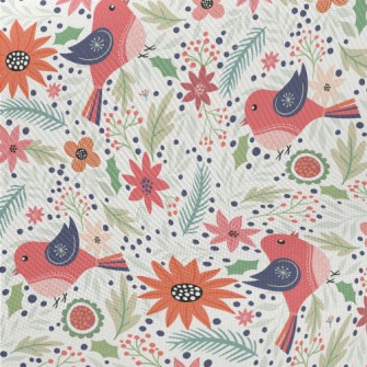 Pink Birds And Flowers Midweight Cotton Poplin