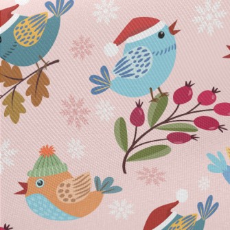 Bird Wearing Santa Hat Midweight Cotton Poplin