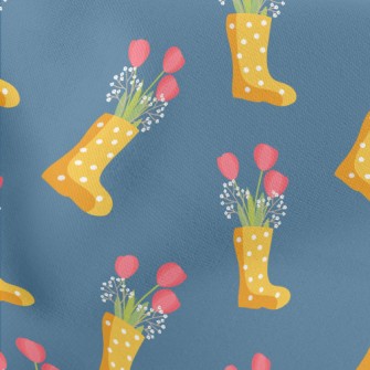 Dots Of Rain Boots Flowers Stretch Ponte