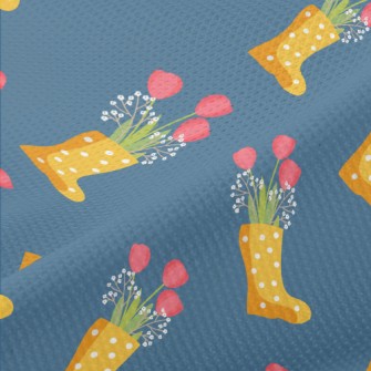 Dots Of Rain Boots Flowers Piqué