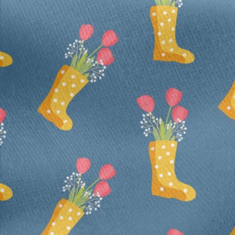 Dots Of Rain Boots Flowers Jersey Backed Fleece