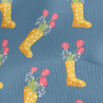 Dots Of Rain Boots Flowers Stretch Jersey