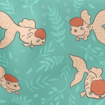 Goldfish Swimming Around Lightweight Cotton Poplin