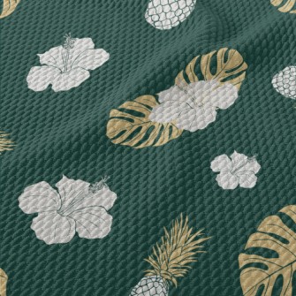 Tropical Leaves Hibiscus Birdseye Piqué