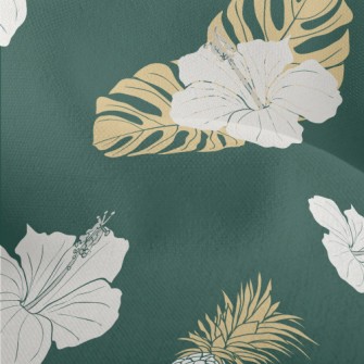 Tropical Leaves Hibiscus Lightweight Performance Linen