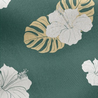 Tropical Leaves Hibiscus Jersey Backed Fleece