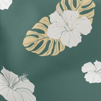 Tropical Leaves Hibiscus Lightweight Cotton Poplin