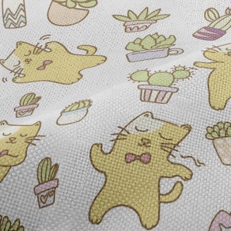 Dancing Cat And Potted Plant Performance Linen