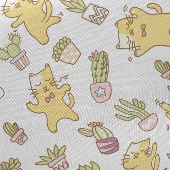 Dancing Cat And Potted Plant Twill