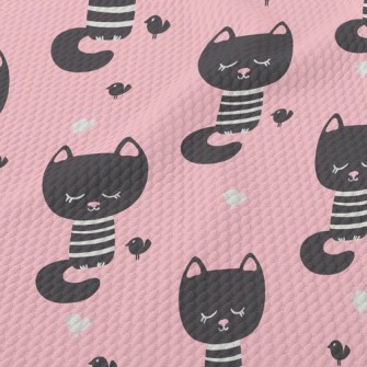 Shy Black Cat With Eyes Closed Birdseye Piqué