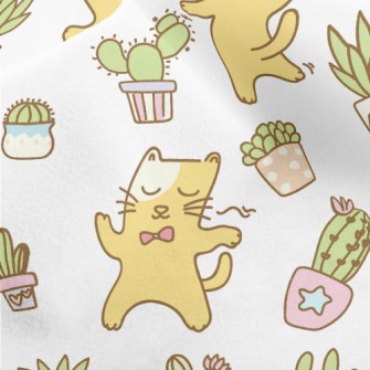 Dancing Cat And Potted Plant Micro Fleece