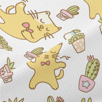 Dancing Cat And Potted Plant Piqué