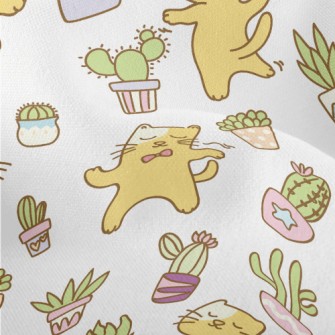 Dancing Cat And Potted Plant Lightweight Performance Linen