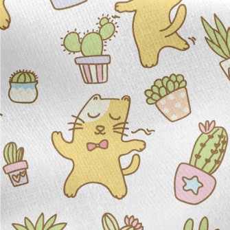 Dancing Cat And Potted Plant Jersey Backed Fleece