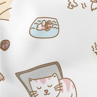 Cute Daily Routine Of Cats Lightweight Cotton Poplin