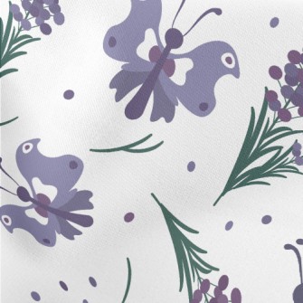 Flower Butterfly With Lavender Lightweight Cotton Poplin