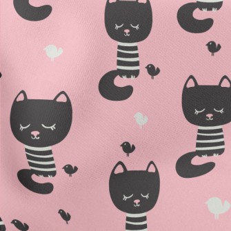 Shy Black Cat With Eyes Closed Lightweight Cotton Poplin