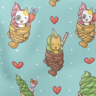 Kitten Taiyaki Ice Cream Lightweight Cotton Poplin