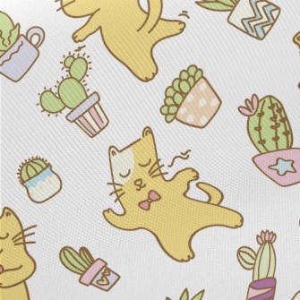 Dancing Cat And Potted Plant Midweight Cotton Poplin