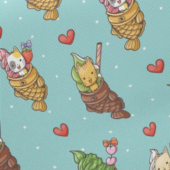 Kitten Taiyaki Ice Cream Midweight Cotton Poplin