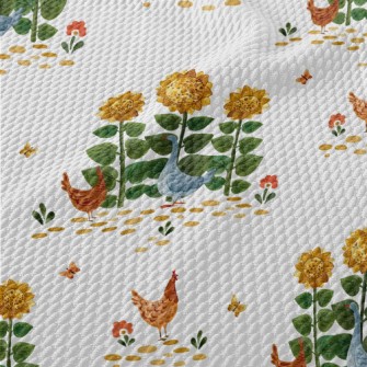 Sunflowers And Roosters Birdseye Piqué