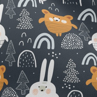 Forest Bear And Rabbit Chiffon