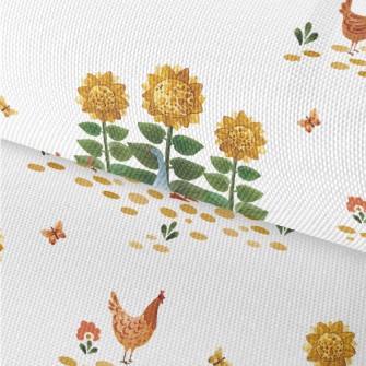 Sunflowers And Roosters Waterproof Oxford
