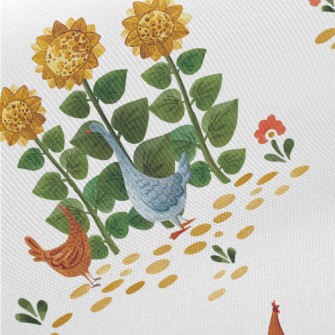 Sunflowers And Roosters Twill