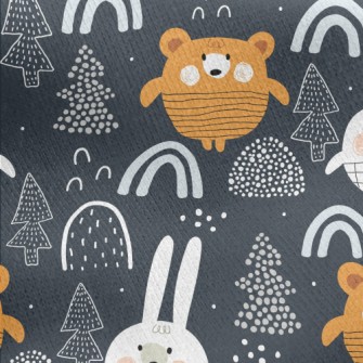 Forest Bear And Rabbit Jersey Backed Fleece