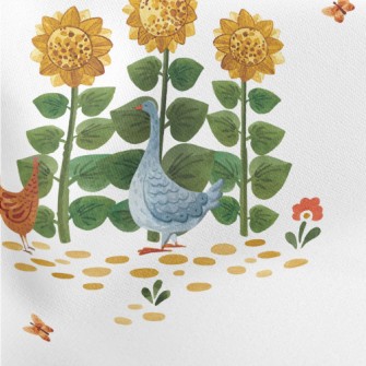Sunflowers And Roosters Lightweight Cotton Poplin