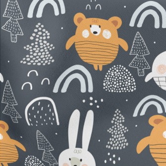 Forest Bear And Rabbit Lightweight Cotton Poplin