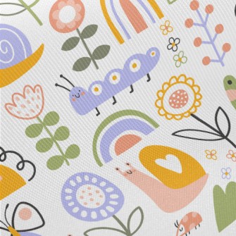 Cartoon Snail Caterpillar Midweight Cotton Poplin