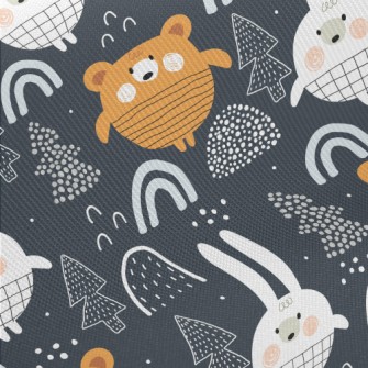 Forest Bear And Rabbit Midweight Cotton Poplin