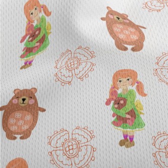 Little Girl Doll And Big Bear Athletic Mesh Flat Back