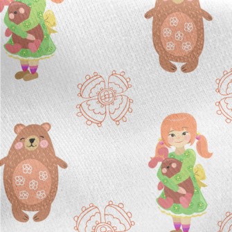 Little Girl Doll And Big Bear Jersey Backed Fleece