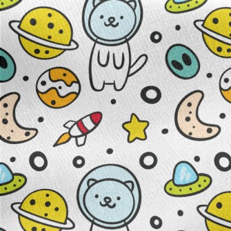 Outer Space Planet Cat Jersey Backed Fleece