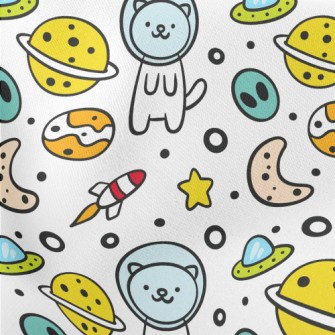 Outer Space Planet Cat Lightweight Cotton Poplin